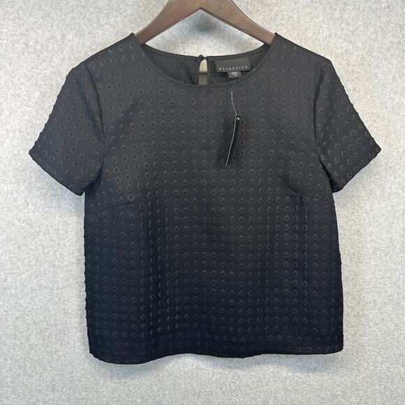 Attention Top Womens Medium Black Textured 100% Polyester Short Sleeve Pullover - Picture 1 of 14